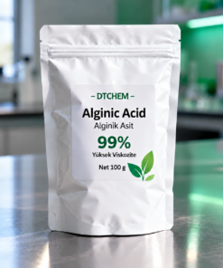 DTChem Alginik Asit yüzde 99 saflık 100 g beyaz ambalajı