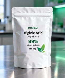 DTChem Alginik Asit yüzde 99 saflık 50 g beyaz ambalajı