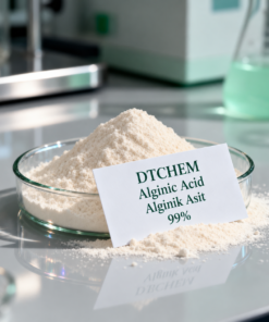 DTChem yüzde 99 saflıkta bej-beyaz alginik asit, laboratuvar ortamında ürün detay görseli